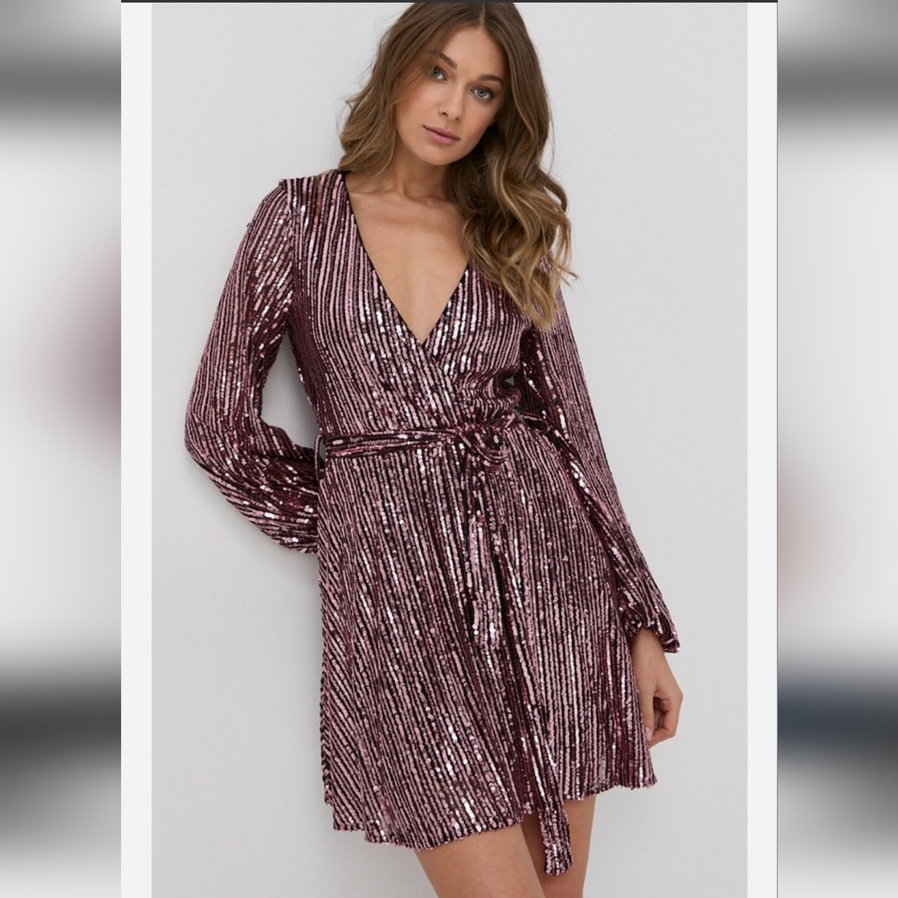 Anthropologie Bardot Stripe Sequin Bellissa Dress Size Large Multi Pink